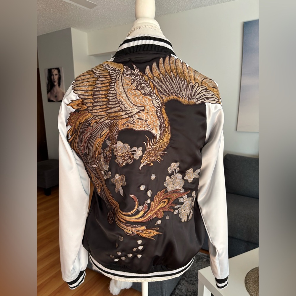 Embroidered Black and White Bomber Jacket